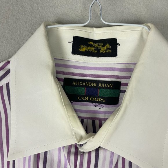 ALEXANDER JULIAN Colours Men's Purple Stripe French Cuff Dress Shirt USA Vintage - Picture 7 of 16